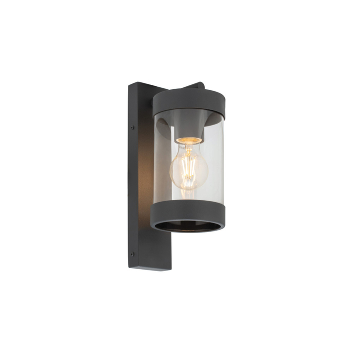 Lucena Stanless Steel Dark Grey Exterior Porch Lantern Wall Light With Clear Glass Lens - IP23
