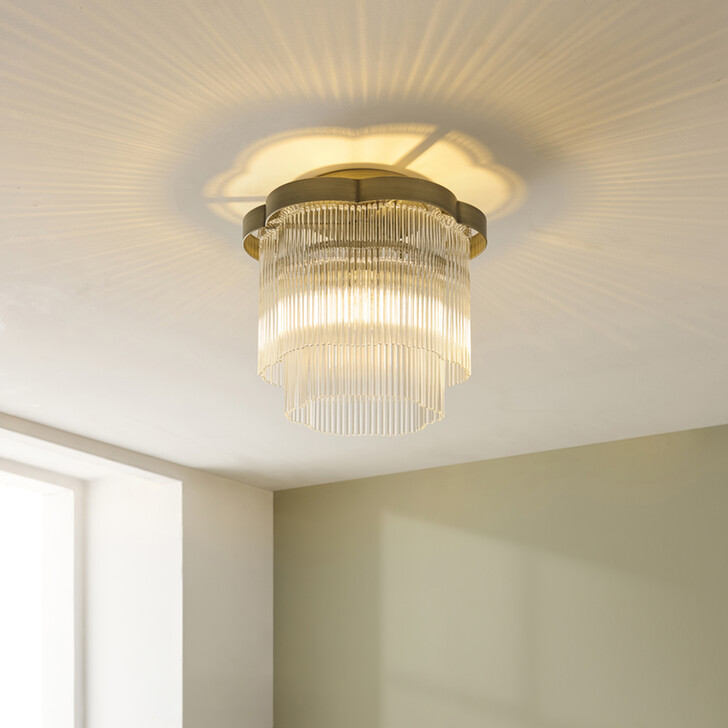 Lucille 1 Light Antique Brass And Clear Glass Flush Ceiling Light