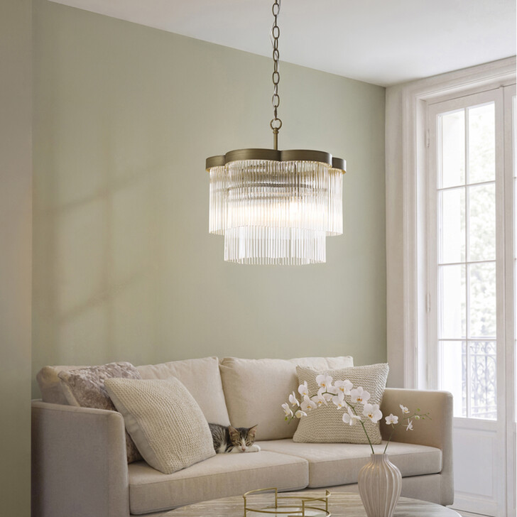 Lucille 3 Light Antique Brass And Clear Glass 3 Light Pendant