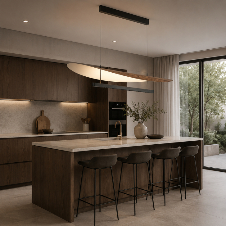 Mantra Abisal Black/Dark Wood Linear Pendant: 40W LED: 3000K: 5360lm: Triac Dimmable