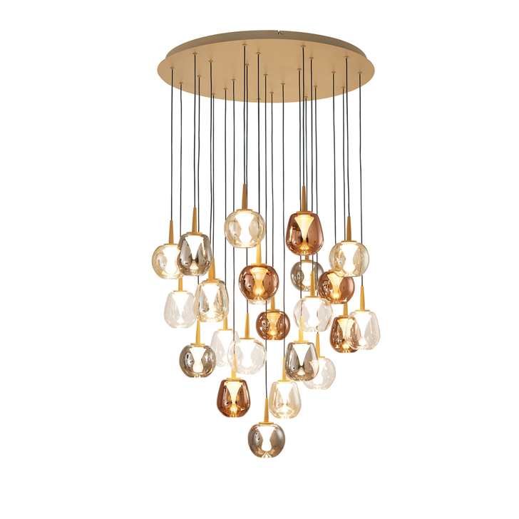 Mantra Andromeda Large Round 24 Light Pendant In Gold Complete With Copper/Chrome/Amber/Clear/Frosted Glasses - 3000K