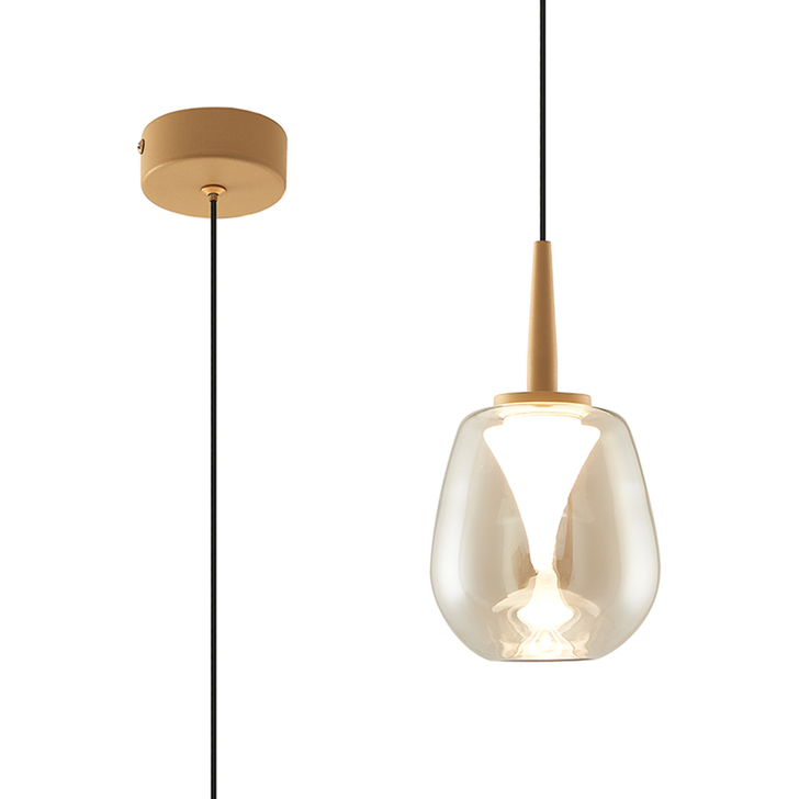 Mantra Andromeda Led Single Pendant Light In Gold Complete With Amber/Frosted Glass - 3000K