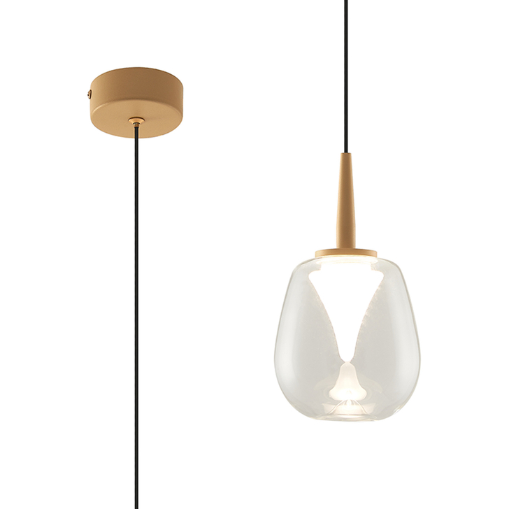 Mantra Andromeda Led Single Pendant Light In Gold Complete With Clear/Frosted Glass - 3000K