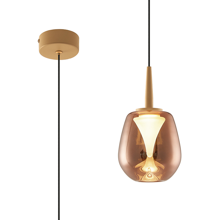 Mantra Andromeda Led Single Pendant Light In Gold Complete With Copper/Frosted Glass - 3000K