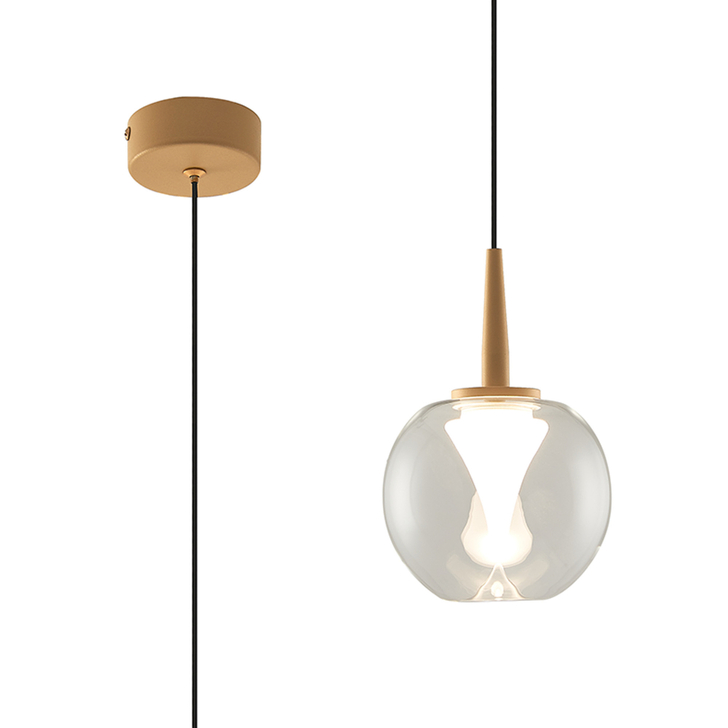 Mantra Andromeda Led Single Pendant Light In Gold Complete With Round Clear/Frosted Glass - 3000K