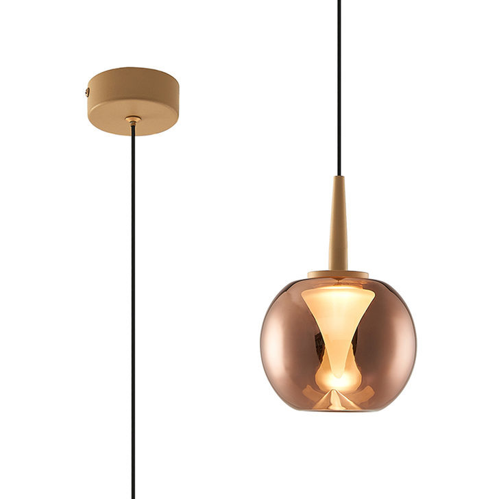 Mantra Andromeda Led Single Pendant Light In Gold Complete With Round Copper/Frosted Glass - 3000K