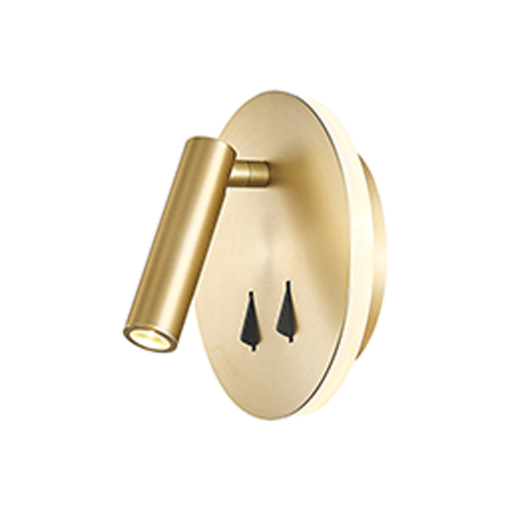 Mantra Cayman Round Bedside Adjustable Led Reader Wall Light In Satin Gold - Lights Indipendently Switched - 3000K