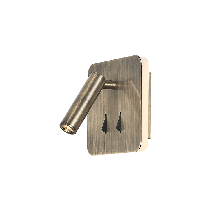 Mantra Cayman Square Bedside Adjustable Led Reader Wall Light In Antique Brass - Lights Indipendently Switched - 3000K