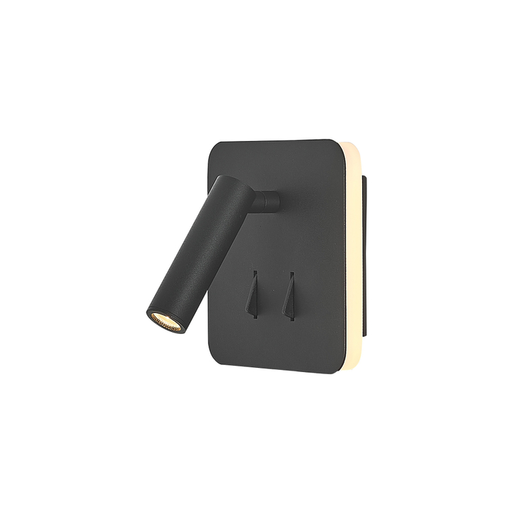 Mantra Cayman Square Bedside Adjustable Led Reader Wall Light In Black - Lights Indipendently Switched - 3000K