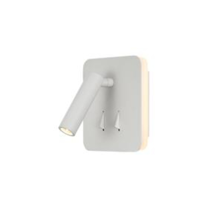 Mantra Cayman Square Bedside Adjustable Led Reader Wall Light In Matt White - Lights Indipendently Switched - 3000K