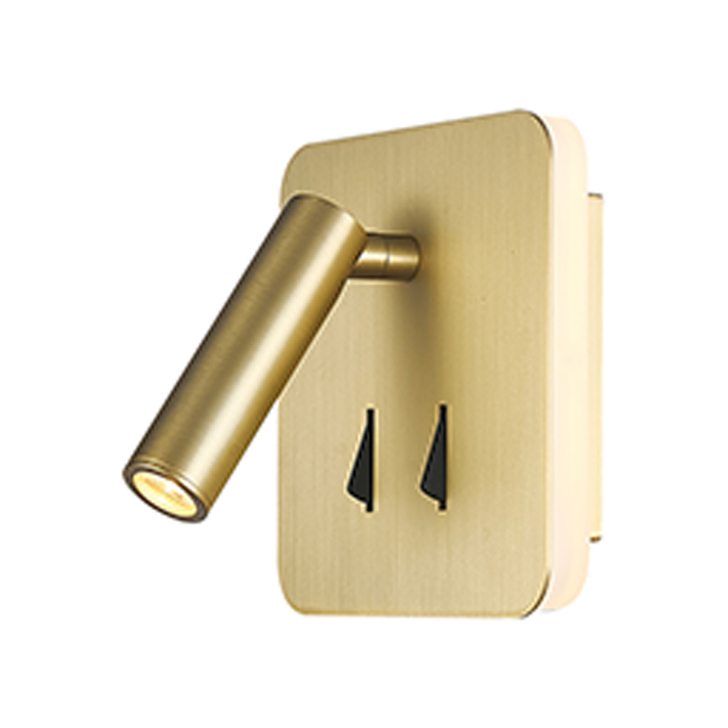 Mantra Cayman Square Bedside Adjustable Led Reader Wall Light In Satin Gold - Lights Indipendently Switched - 3000K