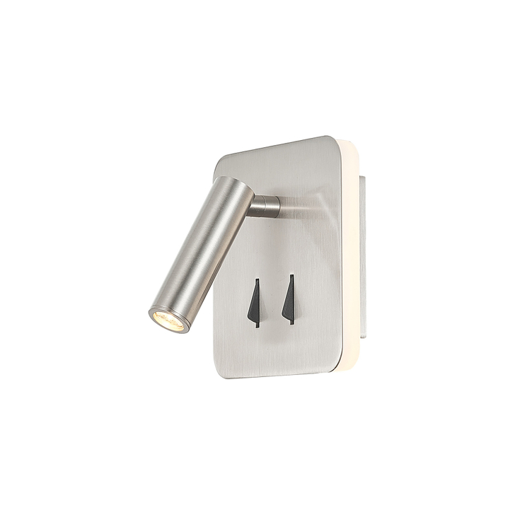 Mantra Cayman Square Bedside Adjustable Led Reader Wall Light In Satin Nickel - Lights Indipendently Switched - 3000K