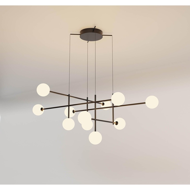 Mantra Cellar 11 Light Pendant Black With Opal Glass Globes