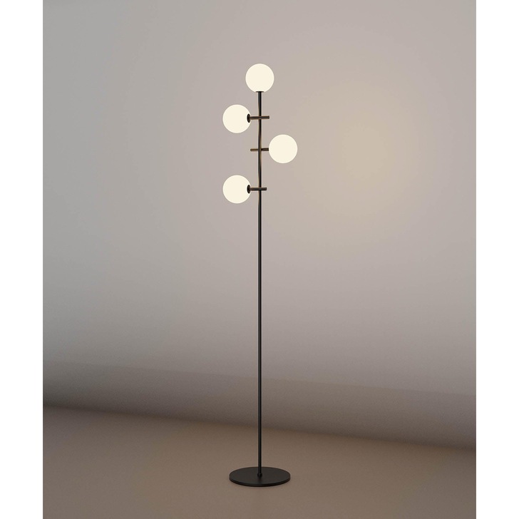 Mantra Cellar 4 Light Floor Lamp Black With Opal Glass Globes