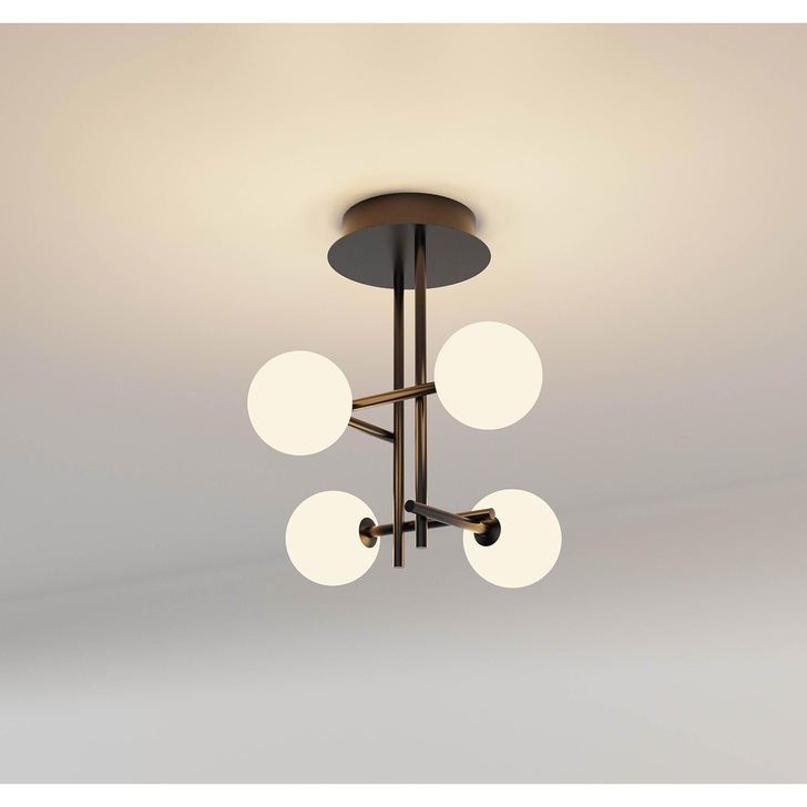 Mantra Cellar 4 Light Semi-Flush Ceiling Light Black With Opal Glass Globes