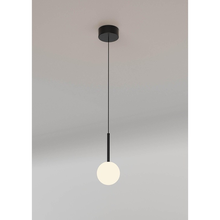 Mantra Cellar Single Pendant Light Black With Opal Glass Globe