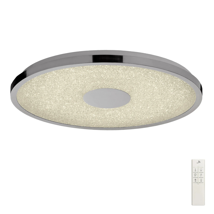 Mantra Centara Chrome/Acrylic Crystal Flush 48cm Round LED Ceiling Light, 3000K-6500K Tuneable Remote Control - Clearance
