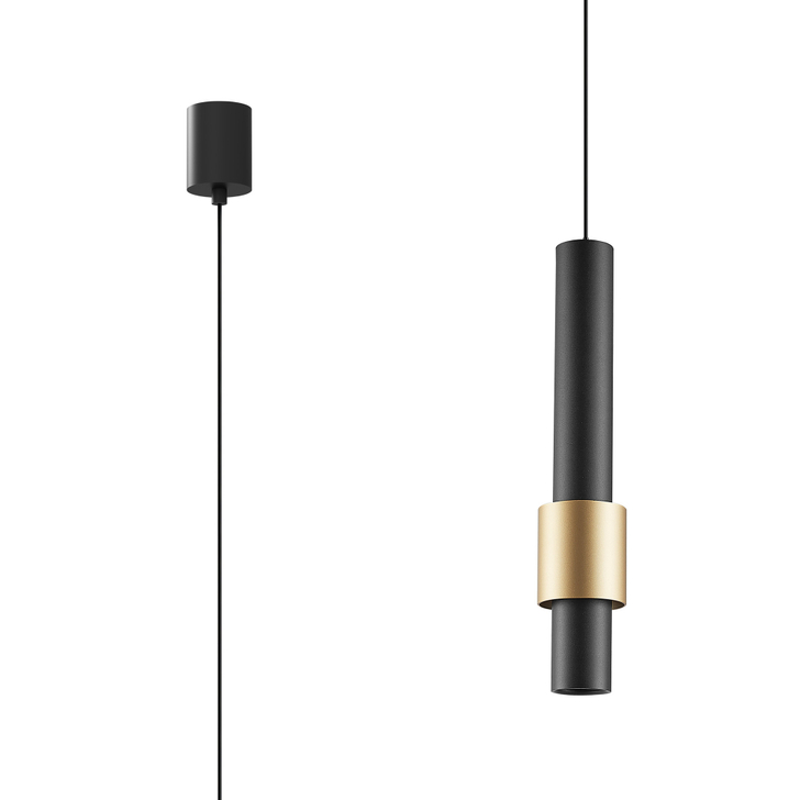 Mantra Clifton 1 Light Tubular Led Pendant In Black And Gold - 3000K