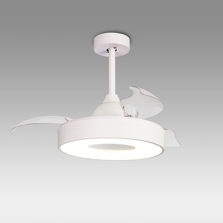 Mantra Coin Mini White Semi-Flush Ceiling Fan Light C/W Remote Control - 2700K - 5000K