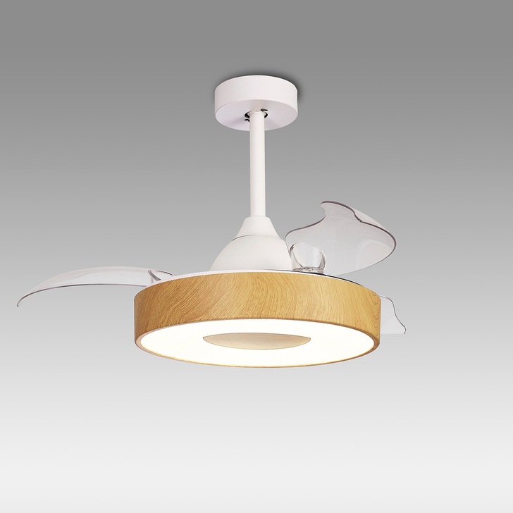 Mantra Coin Mini Wood Effect Semi-Flush Ceiling Fan Light C/W Remote Control - 2700K - 5000K