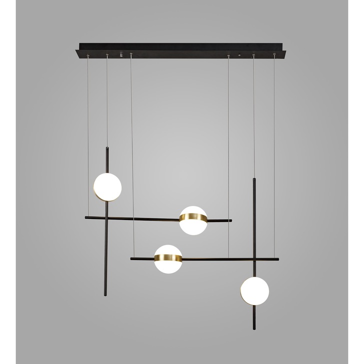 Mantra Cuba 4 Light Criss Cross LED Linear Bar Pendant Black & Gold - 3000K