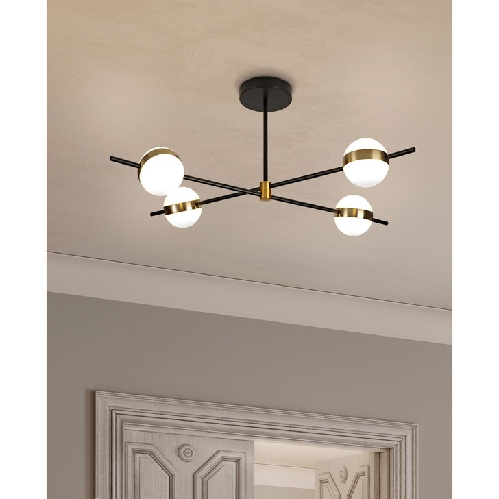 Mantra Cuba 4 Light LED Semi-Flush Ceiling Light Black & Gold - 3000K