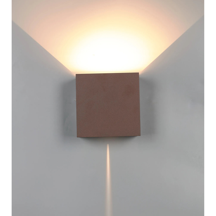 Mantra Davos XL Square Rust Adjustable Up And Down Dimmable Led Exterior Wall Light - 2700K - IP54