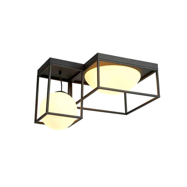 Mantra Desigual Black Cage Semi-Flush 4 Light Complete With Opal Globes