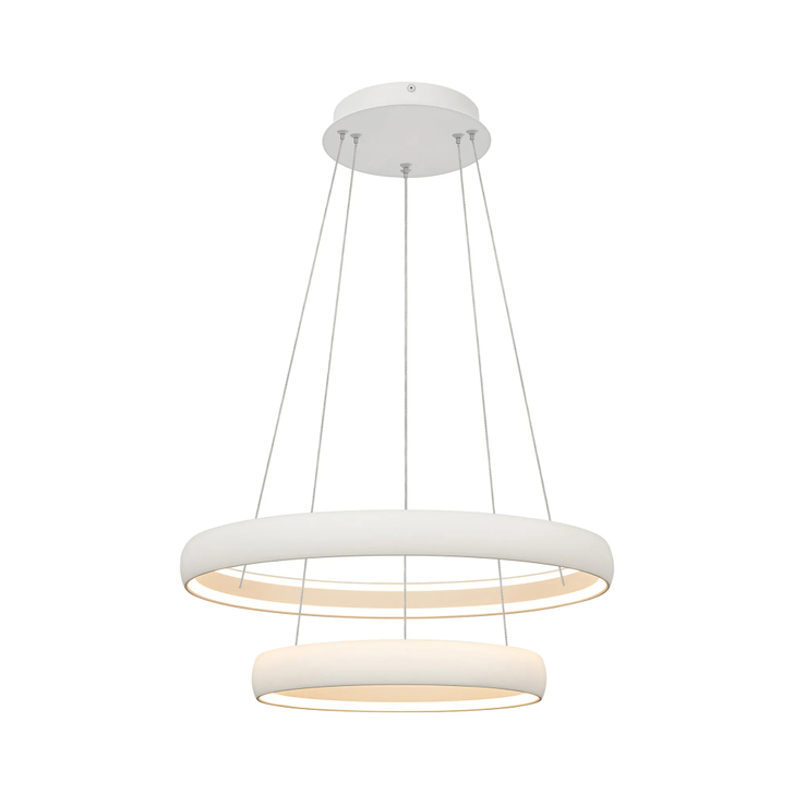Mantra Flats 59cm White 2 Tier Led Ring Pendant Light - Dimmable - 3000K