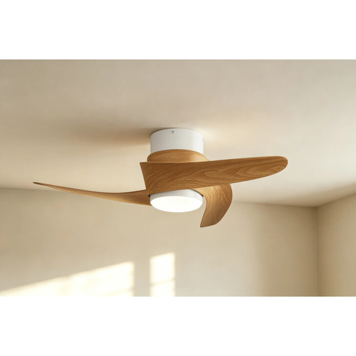 Mantra Groenland XS 79.5cm White And Wood Led Ceiling Fan Light C/w Remote Control 2700-5000K