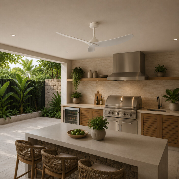 Mantra Ipanema IP44 White Semi-Flush Led Ceiling Fan With Remote