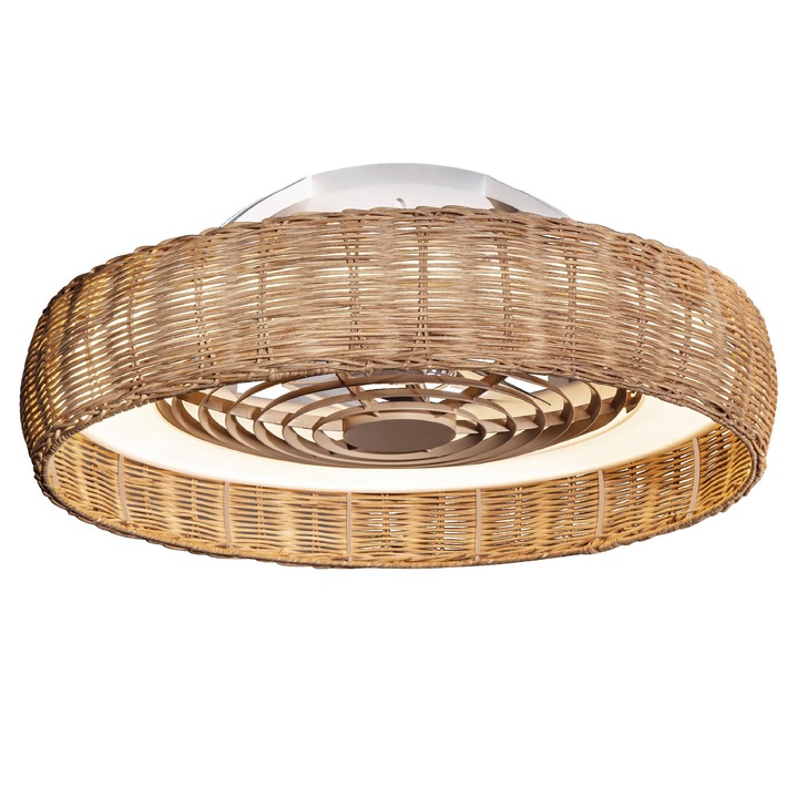 Mantra Kilimanjaro Beige Ratton Finish LED Ceiling Light With Built-In Reversible Fan C/W Remote Control