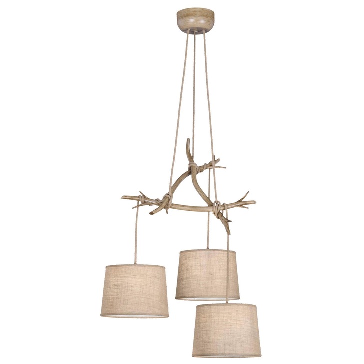 Mantra M6176 Sabina Imitation Wood 3 Light complete With Linen Shades