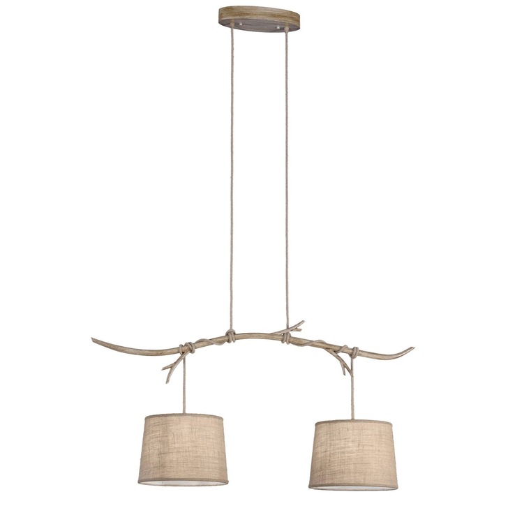 Mantra M6177 Sabina Imitation Wood 2 Light Pendant Complete With Linen Shades