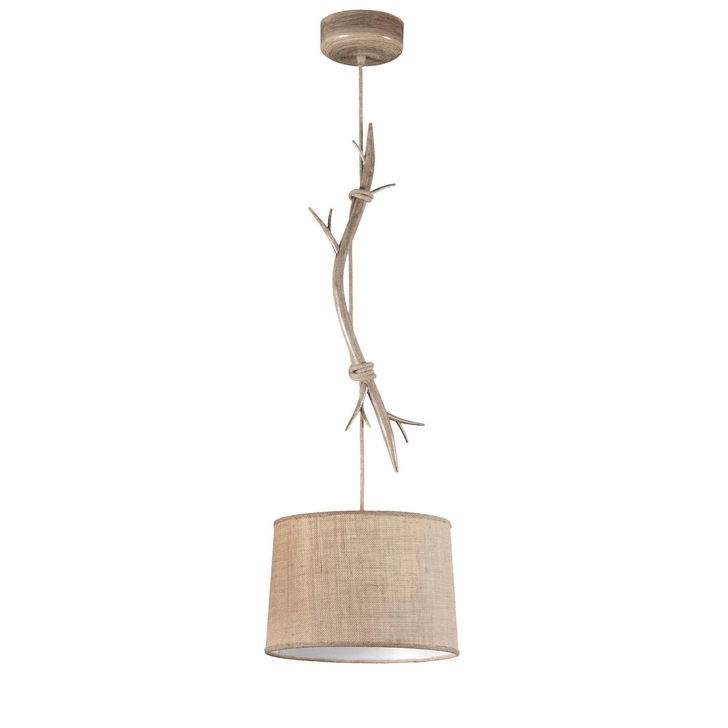 Mantra M6179 Sabina Imiatation Wood Single Pendant Complete With Linen Shade