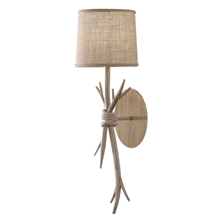 Mantra M6180 Sabina imitation Wood Wall Light Complete With Linen Shade