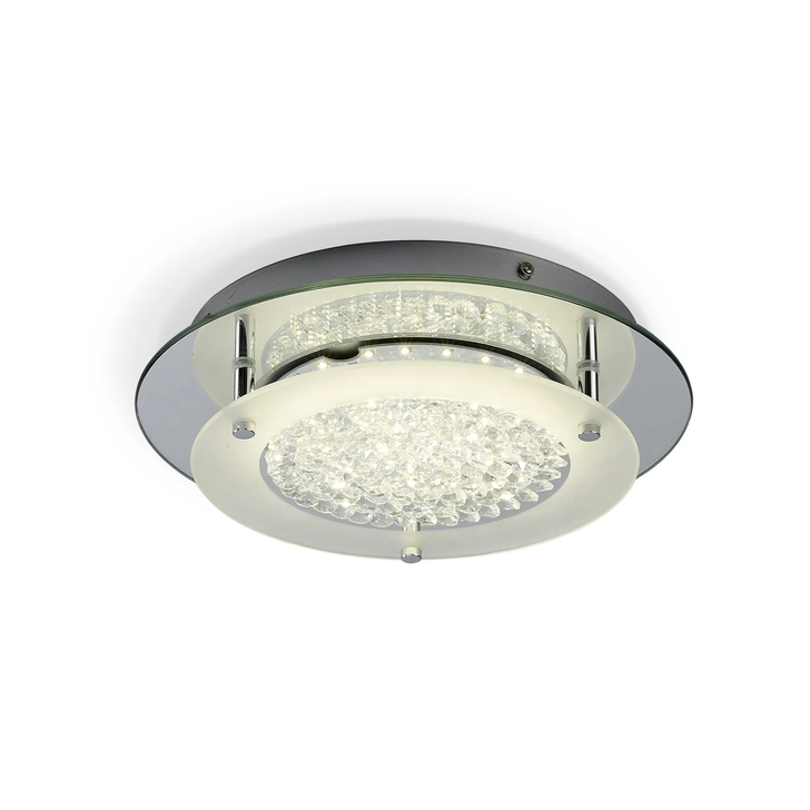 Mantra Medium Gino Round Led Flush Chrome Ceiling Light With Crystal Decoration - 4000K