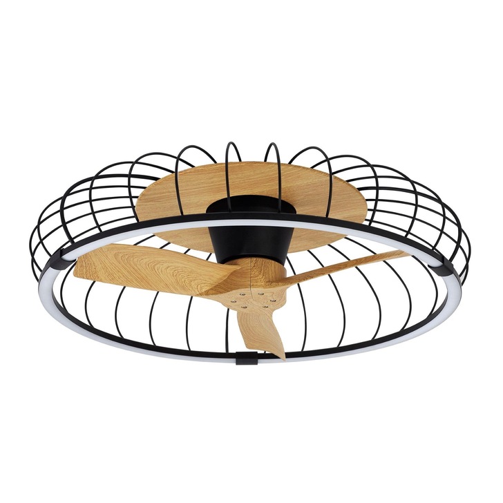 Mantra Nature Black/Wood Finish LED Ceiling Light With Built-In Reversible Fan C/W Remote Control