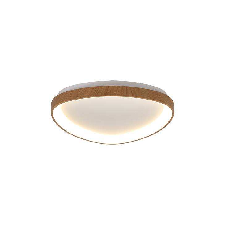 Mantra Niseko II Small 42cm Led Wood Triangular Flush Led Ceiling Light In White Complete With Remote Control & App - 2700K-6000K