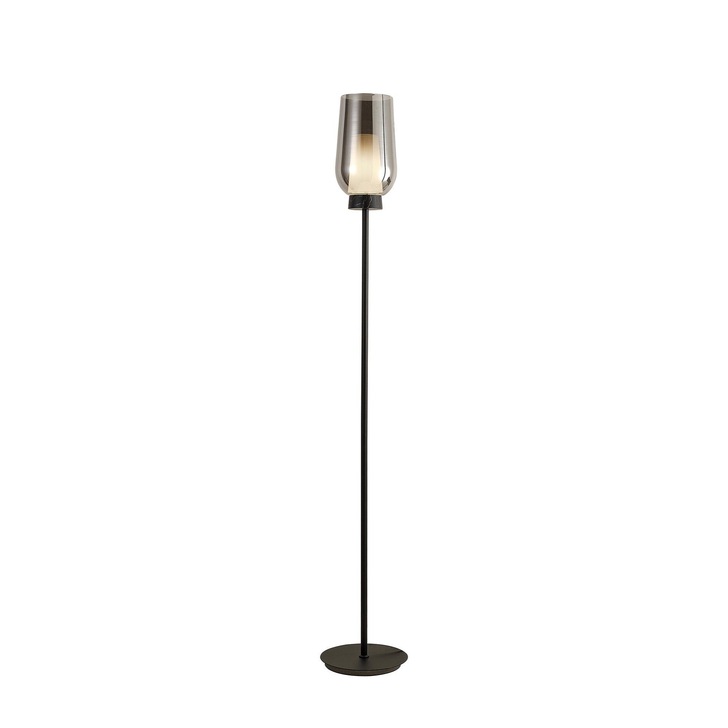 Mantra Nora Black Floor Lamp With Smoked Glass, Frosted Inner And Marble Detailing