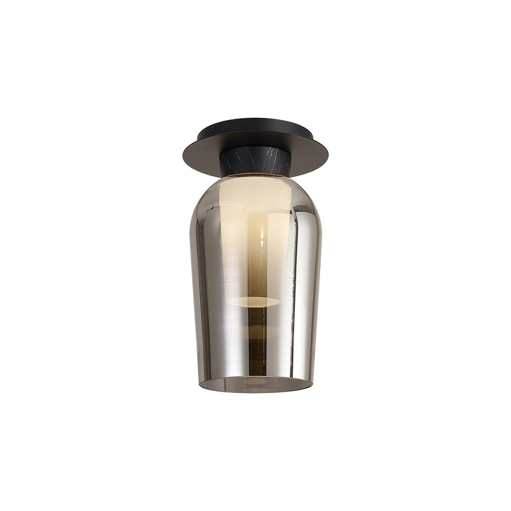 Mantra Nora Black Flush Ceiling Light With Smoked Glass, Frosted Inner And Marble Detailing