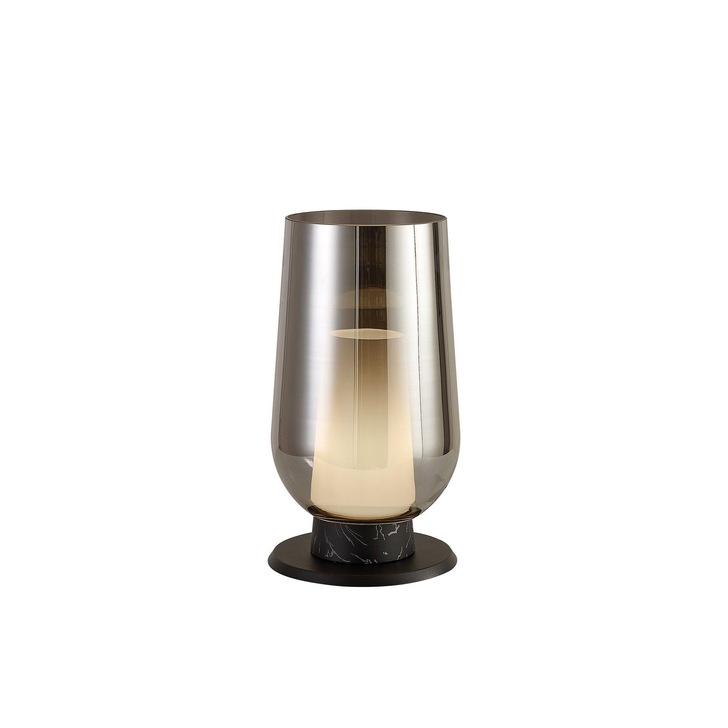 Mantra Nora Black Table Lamp With Smoked Glass, Frosted Inner And Marble Detailing