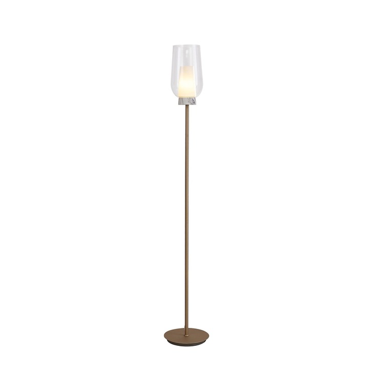 Mantra Nora Gold Floor Lamp With Clear Glass, Frosted Inner And Marble Detailing