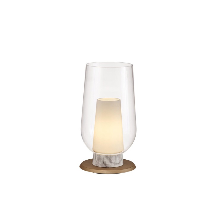 Mantra Nora Gold Table Lamp With Clear Glass, Frosted Inner And Marble Detailing