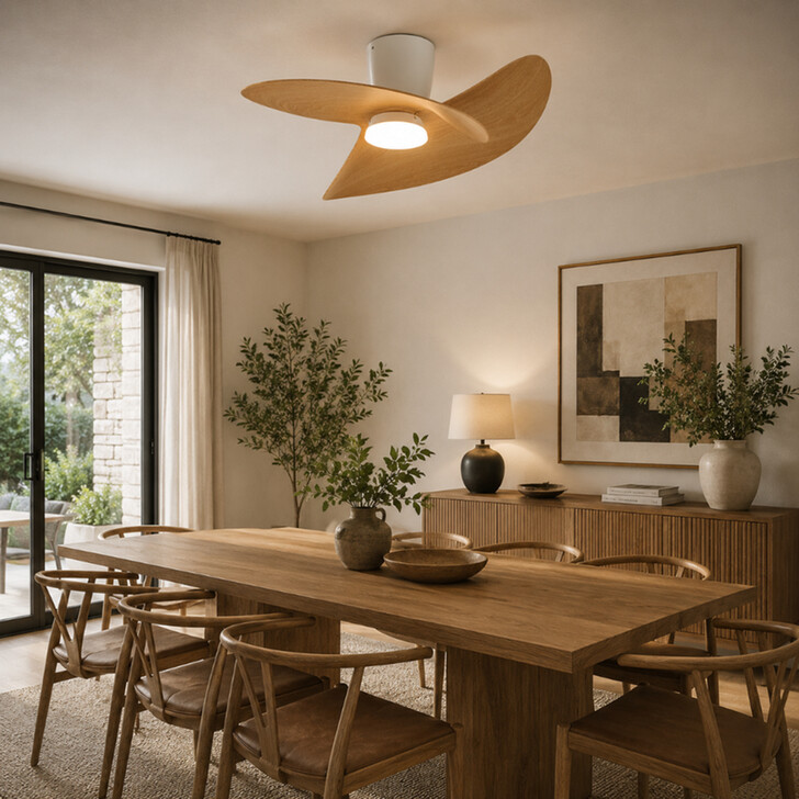 Mantra Ona White And Wood Led Ceiling Fan Light Complete With Remote - 3000-5000K