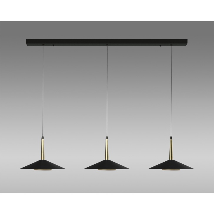 Mantra Orion 3 Light LED Linear Bar Pendant Black & Antique Brass - 3000K