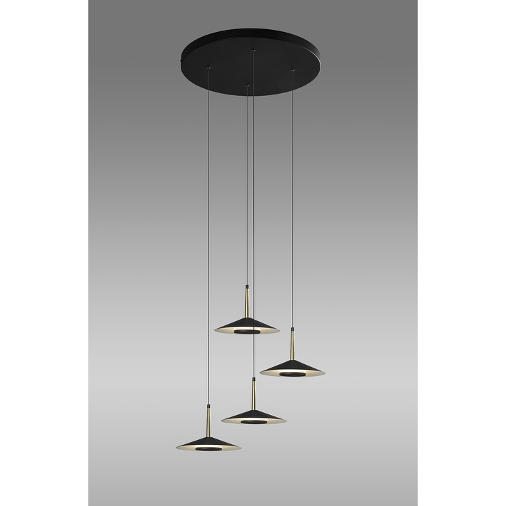 Mantra Orion 4 Light LED Round Pendant Black & Antique Brass - 3000K