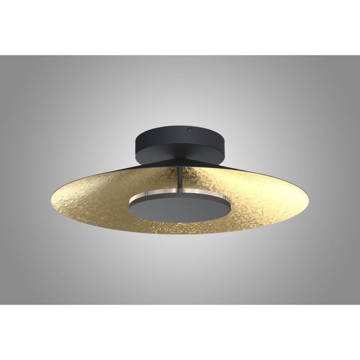 Mantra Orion Large LED Round Flush Ceiling Light Black With Gold Leaf - 3000K