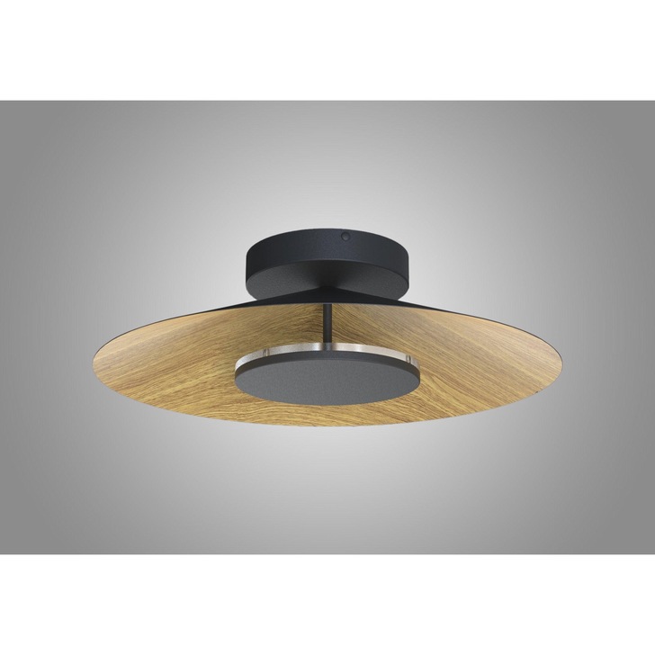 Mantra Orion Large LED Round Flush Ceiling Light Black With Wood - 3000K