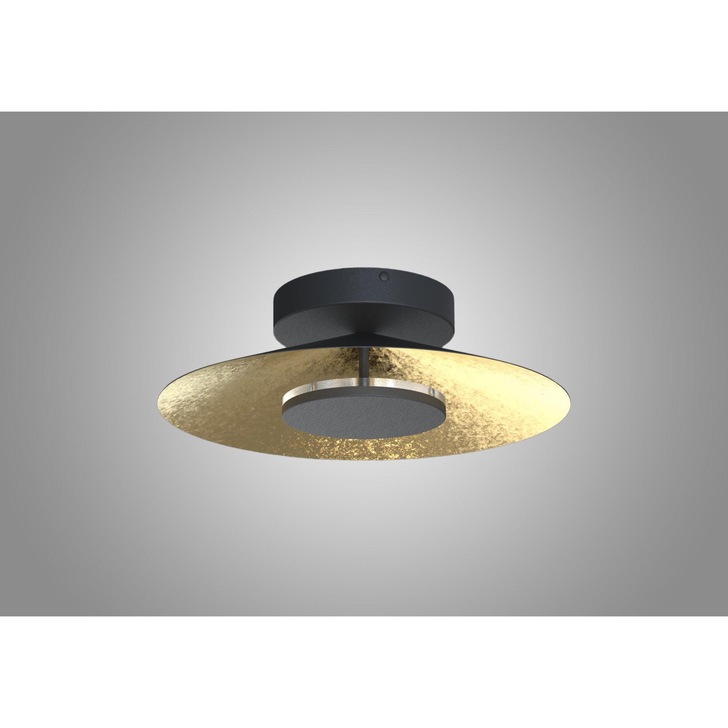 Mantra Orion Medium LED Round Flush Ceiling Light Black With Gold Leaf - 3000K